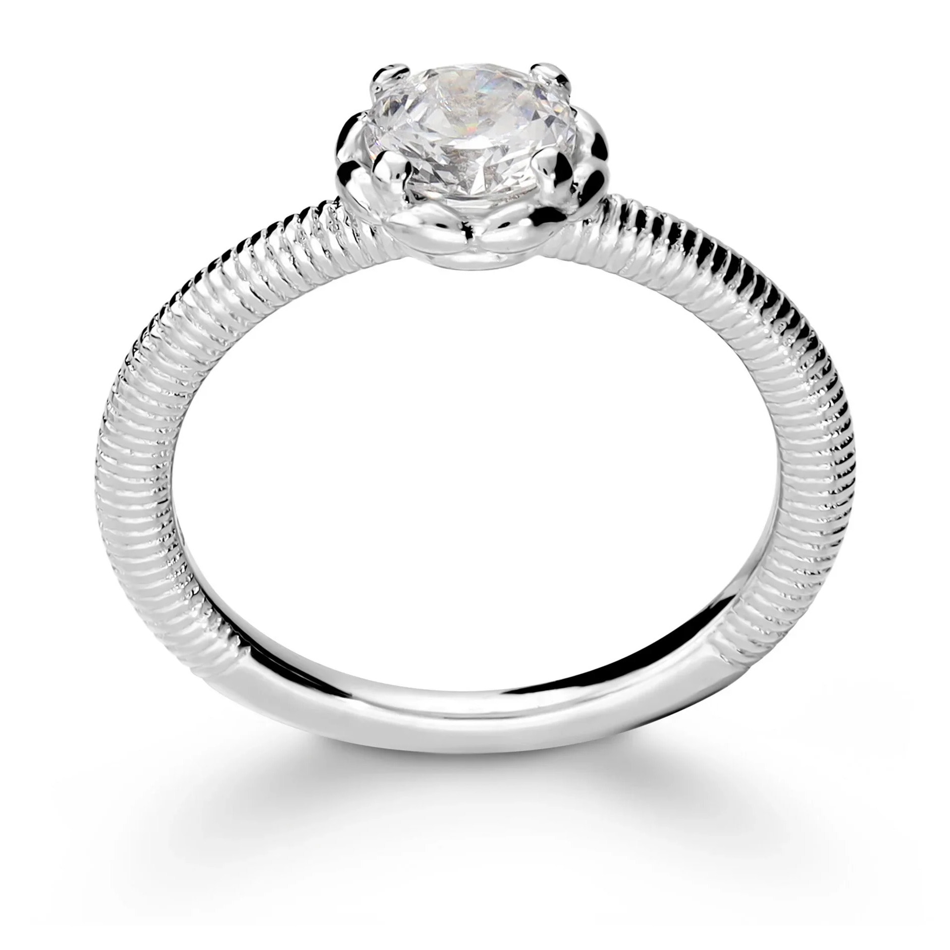 Anello Solitario in Argento 925 con Cubic Zirconia Superficie Lavorata