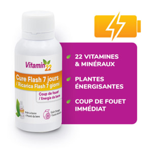 VITAMIN 22 - Cure Flash 7 jours - Formule exclusive coup de fouet - Vitamines + Minéraux + Oligo-éléments - Etui 7 flacons unidoses de 30ml