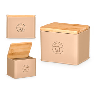 Salero beige con tapa de bambú. Diseño "Salt".
