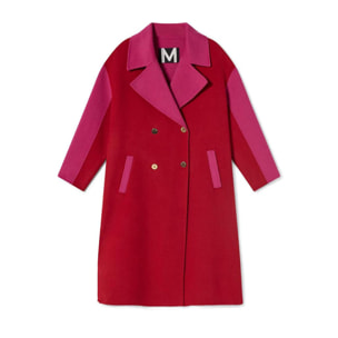 Cappotto lungo bicolore in lana double face fatto a mano