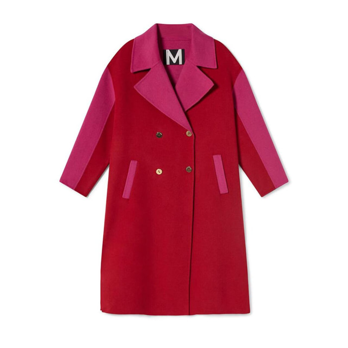 Cappotto lungo bicolore in lana double face fatto a mano