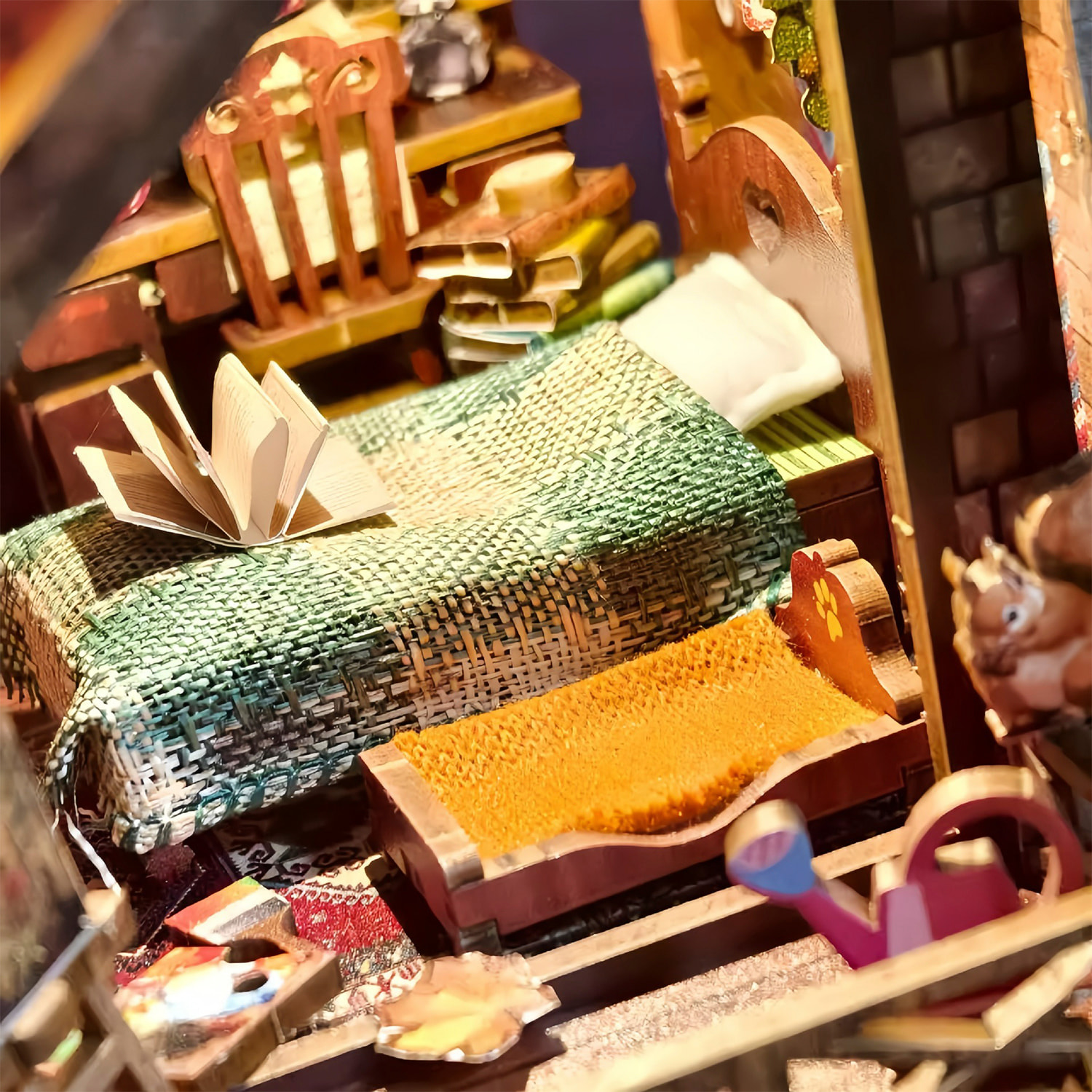 Cabaña Crepuscular. Book Nook de madera, diseño 3D realista con gran detalle, cubierta y luces led.