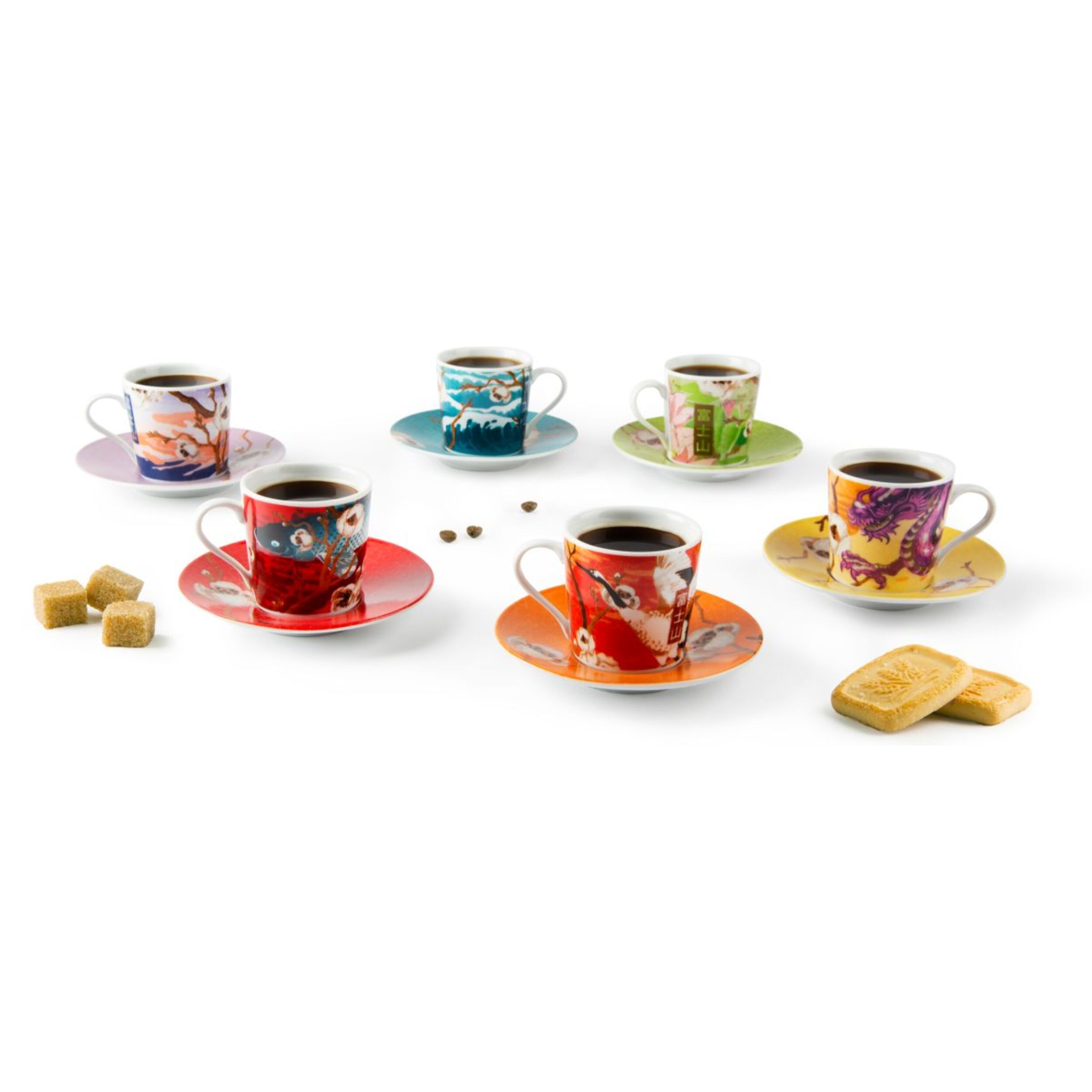 Set de 6 Tasses à Café avec Soucoupe Excelsa – Fuji, Porcelaine Multicolore