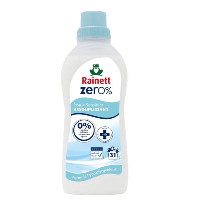 Pack de 8 - Rainett - Zero% Assouplissant Ecologique 750ml - 31 lavages