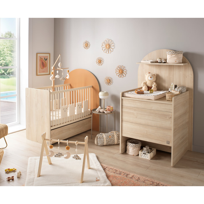Pack chambre bébé évolutif – lit bébé 120x60 transformable en 90x190 + commode à langer évolutive en bureau