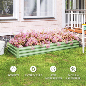 Carré potager de jardin dim. 241L x 90l x 30H cm tôle d'acier ondulée vert clair