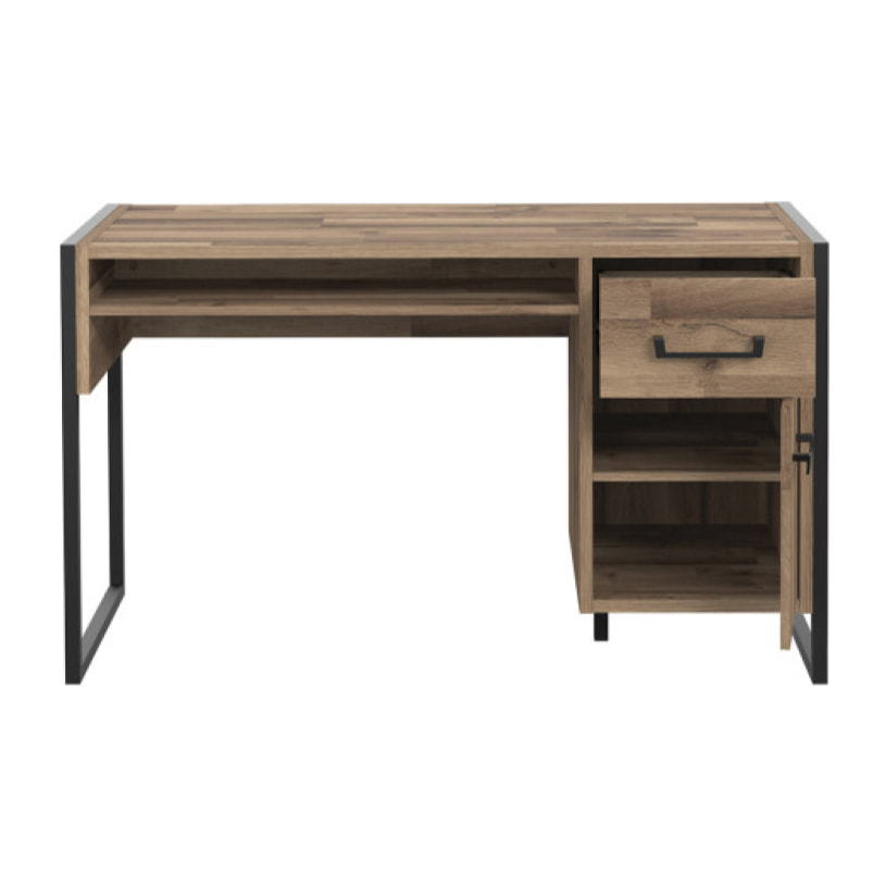 Petit bureau effet bois & métal noir 1 porte 1 tiroir L129cm - BUDDY