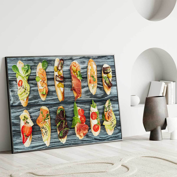 Affiche encadrée tapas et bruschettas gourmandes Affiche + cadre en métal - Noir