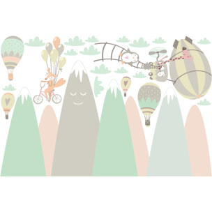 Stickers muraux enfants - Décoration chambre bébé - Autocollant Sticker mural géant enfant montagnes scandinaves ANIMAUX JOUEURS