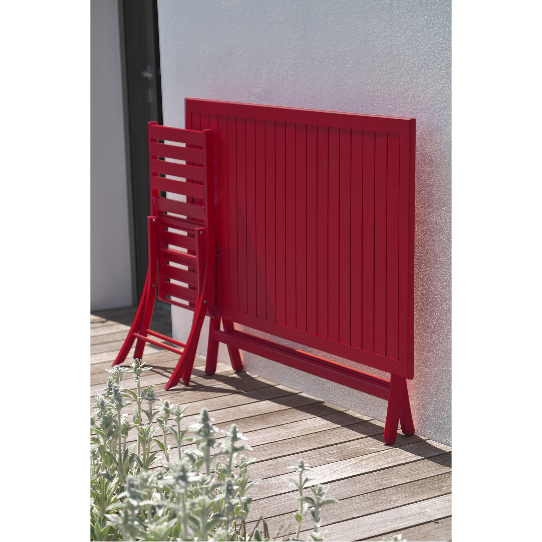 MARIUS - Table de jardin pliante en aluminium rouge carmin