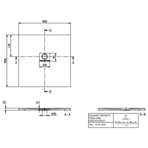 Receveur antidérapant 100 x 100 Squaro Infinity quaryl carré gris