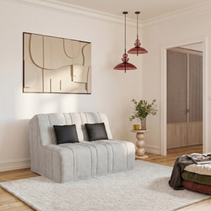 Banquette convertible Nea, matelas Simmons, 140 x 190 cm, 2 coussins offerts, Tambre perle