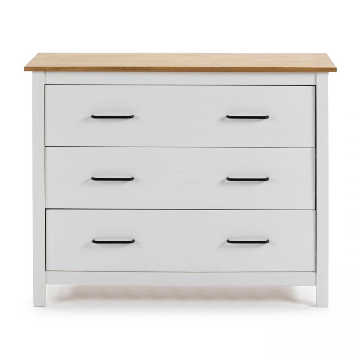 Cómoda de 3 cajones resistente y funcional en blanco y oak 100x80 cm Eira Blanco - Oak
