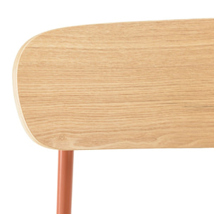 TOM - Lot de 2 chaises « écolier » en bois de frêne et acier terracotta