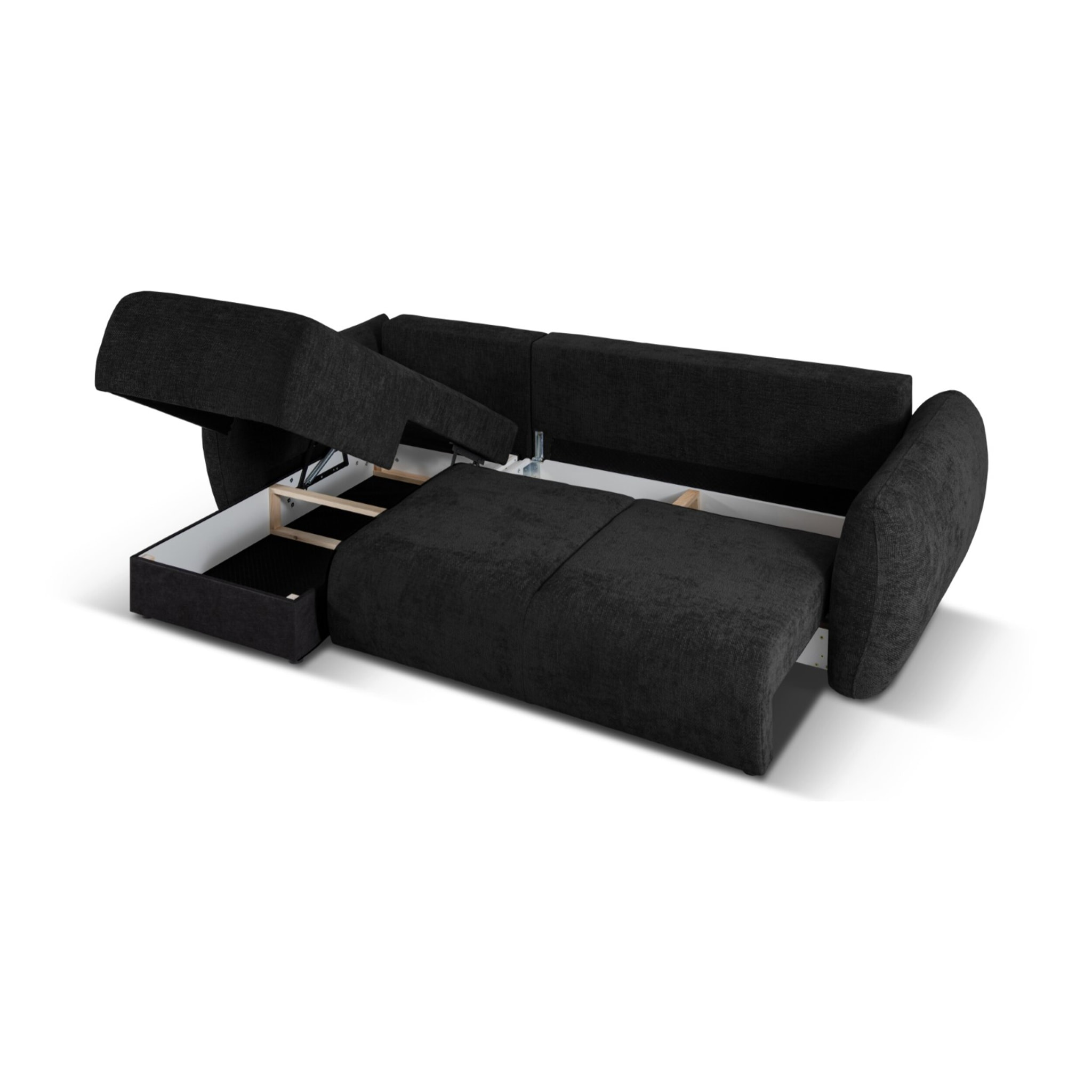Canapé d'angle gauche convertible avec coffre de rangement "Matera" 4 places en chenille noir