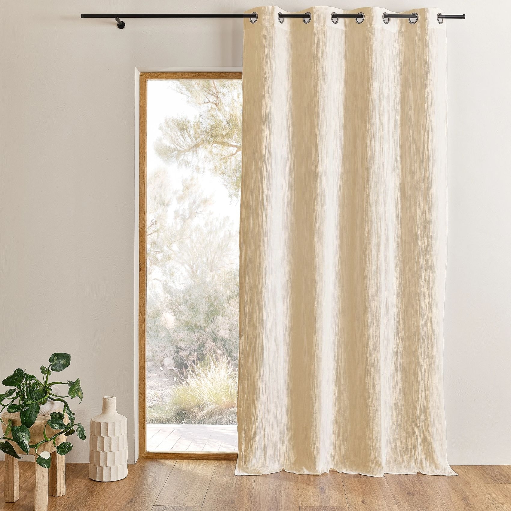 Rideau en gaze de coton tamisant à oeillets - Naturel