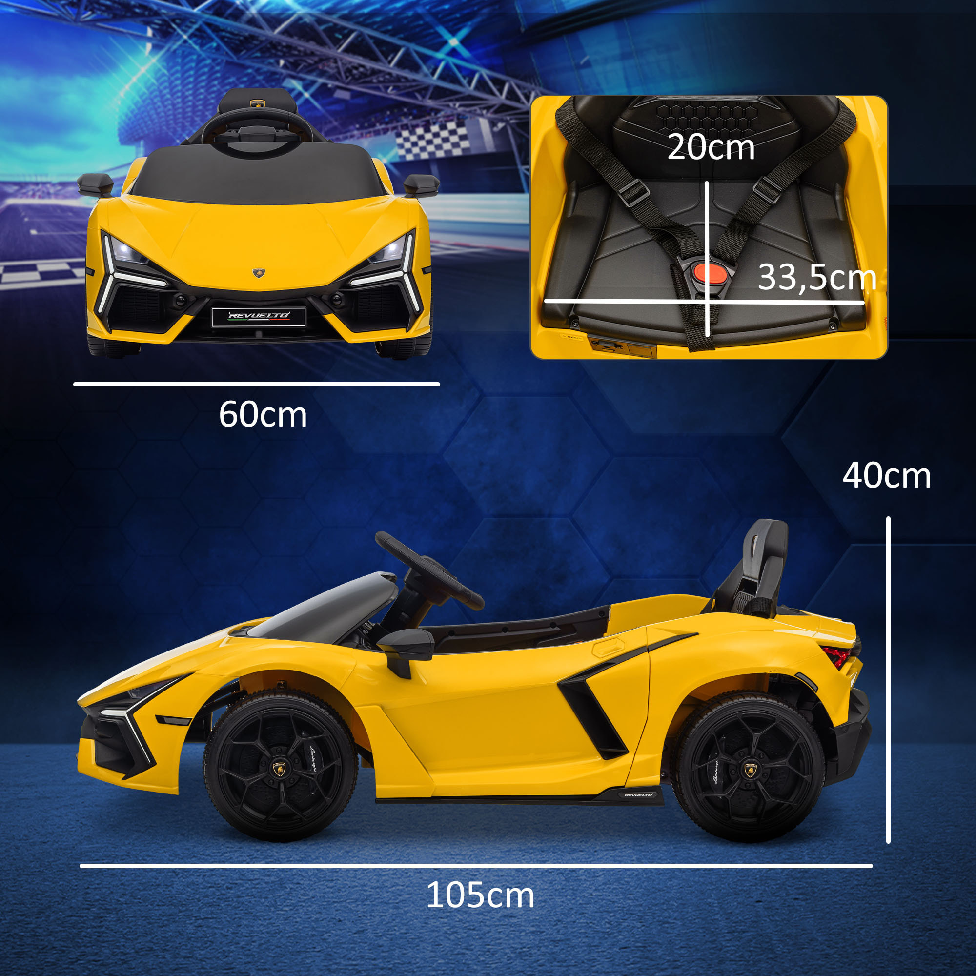 Voiture électrique enfant licence Lamborghini Revuelto télécommande effets sonores lumineux jaune