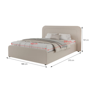 Lit avec coffre de rangement 160x200cm en velours beige SEDONA