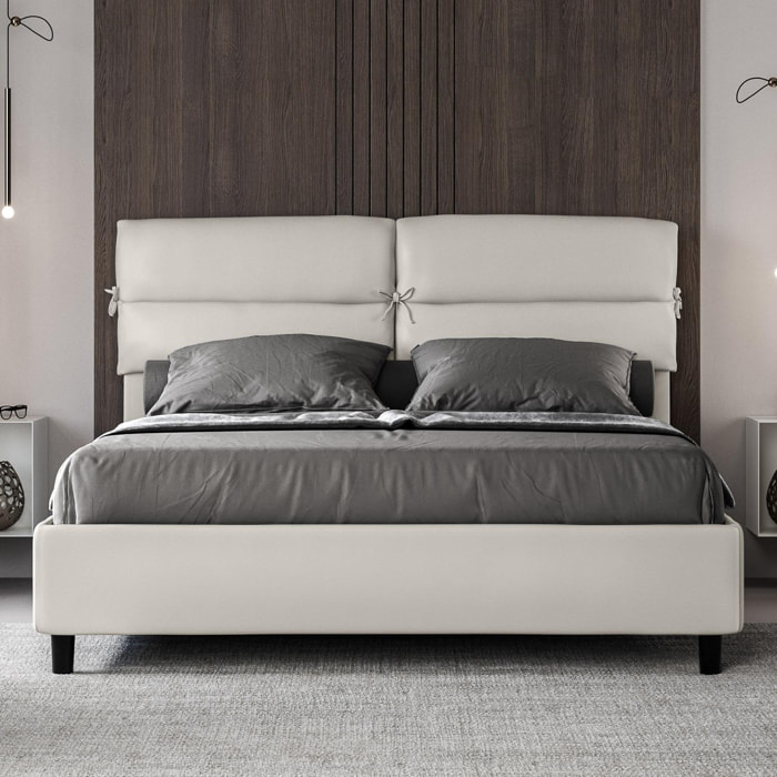 Cama sin somier acolchada 160x210 cuero sintético blanco Nandy