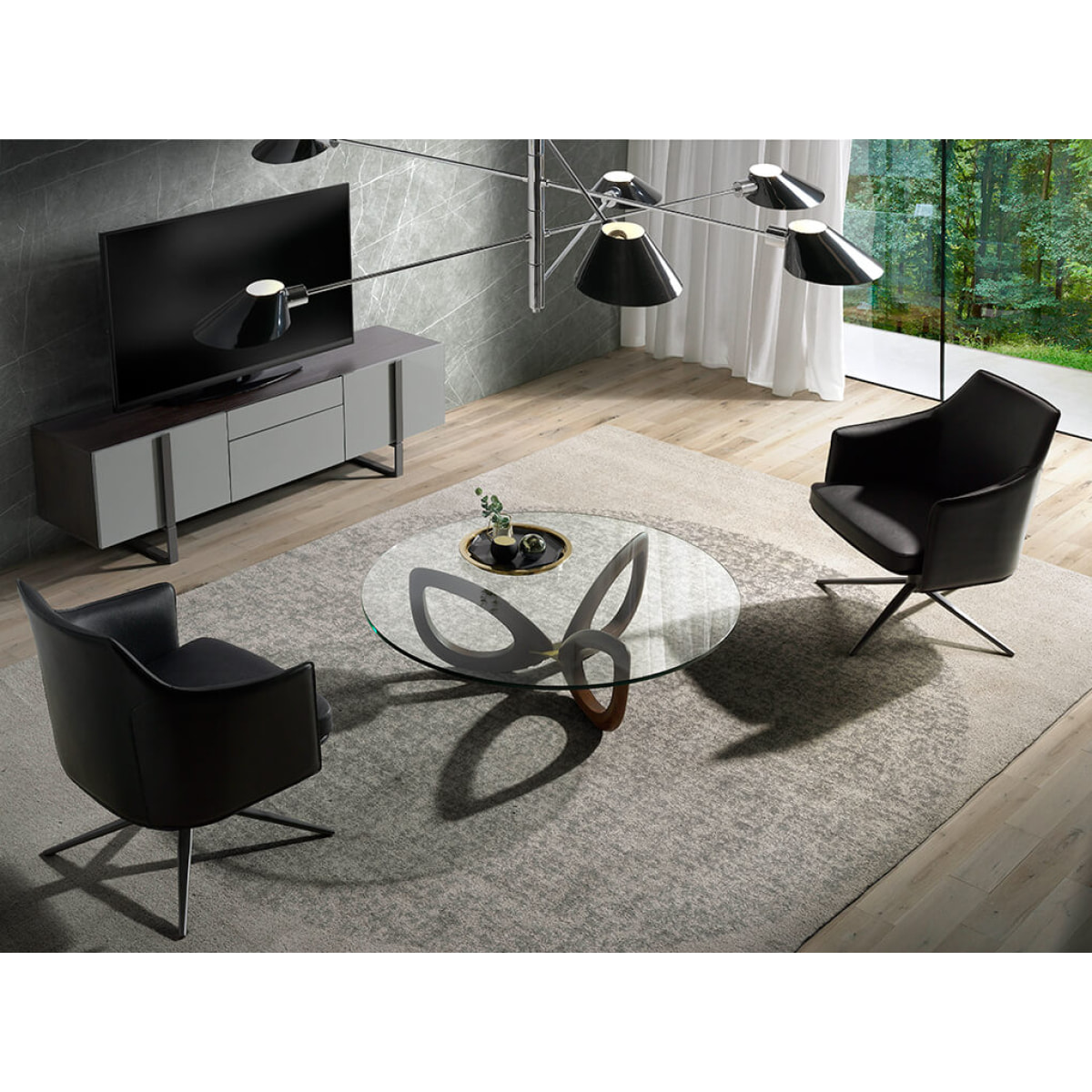 Mesa de centro de Angel Cerda de cristal y fresno 120x120x38cm