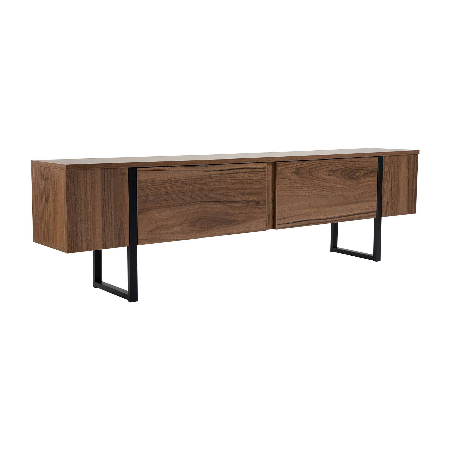 Mobile porta TV Tarquin, Credenza da soggiorno, Armadio basso per TV, Base parete attrezzata, 180x30 h50 cm, Noce e Nero