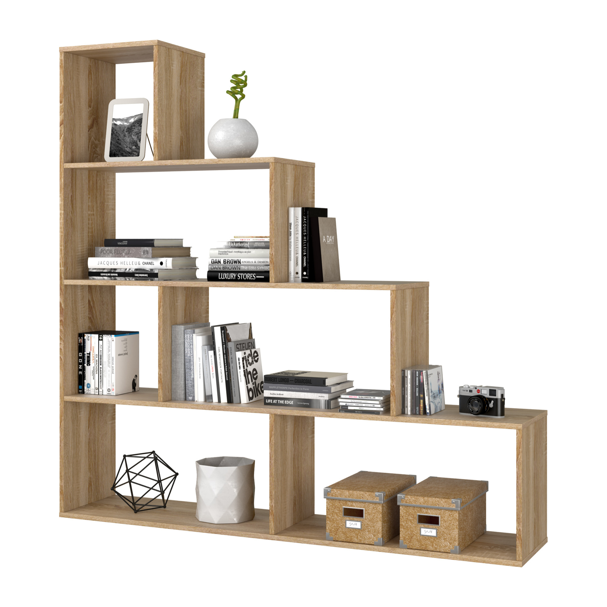 Libreria Scaffale Multiuso Con 6 Ripiani Per Soggiorno Salotto Camera Cameretta Design Moderno Modulabile Piedini Antigraffio 145x145x29 Cm  Rovere