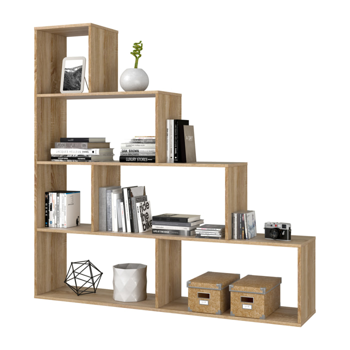 Libreria Scaffale Multiuso Con 6 Ripiani Per Soggiorno Salotto Camera Cameretta Design Moderno Modulabile Piedini Antigraffio 145x145x29 Cm  Rovere