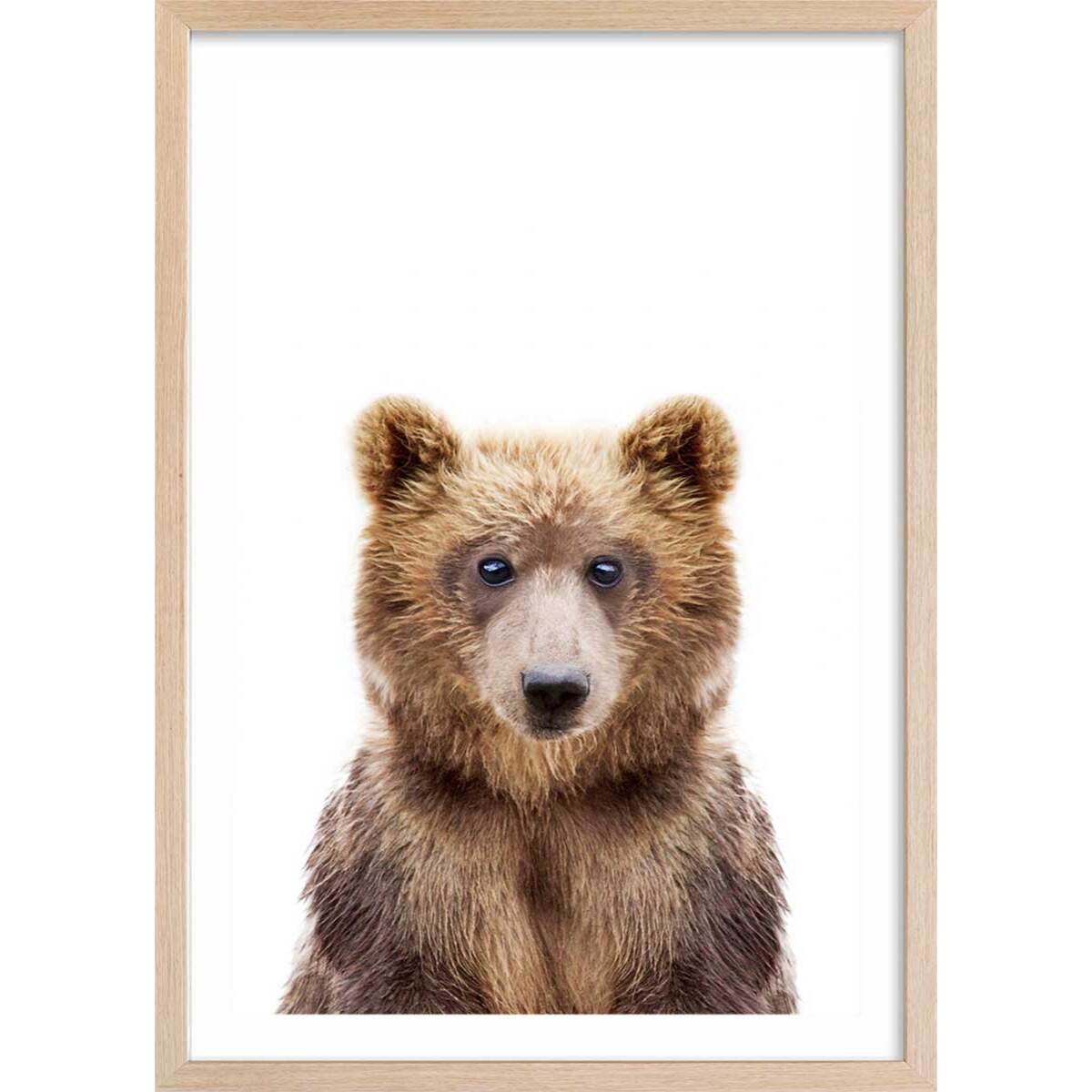 Affiche enfant bébé ours  Affiche + cadre en bois - Chêne
