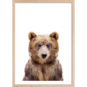 Affiche enfant bébé ours  Affiche + cadre en bois - Chêne