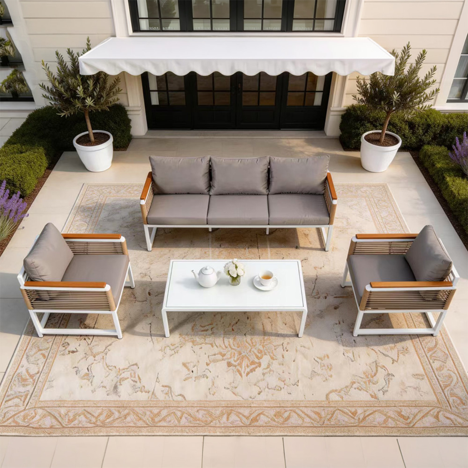 Salon de jardin 5 places avec table basse gris clair SALINE