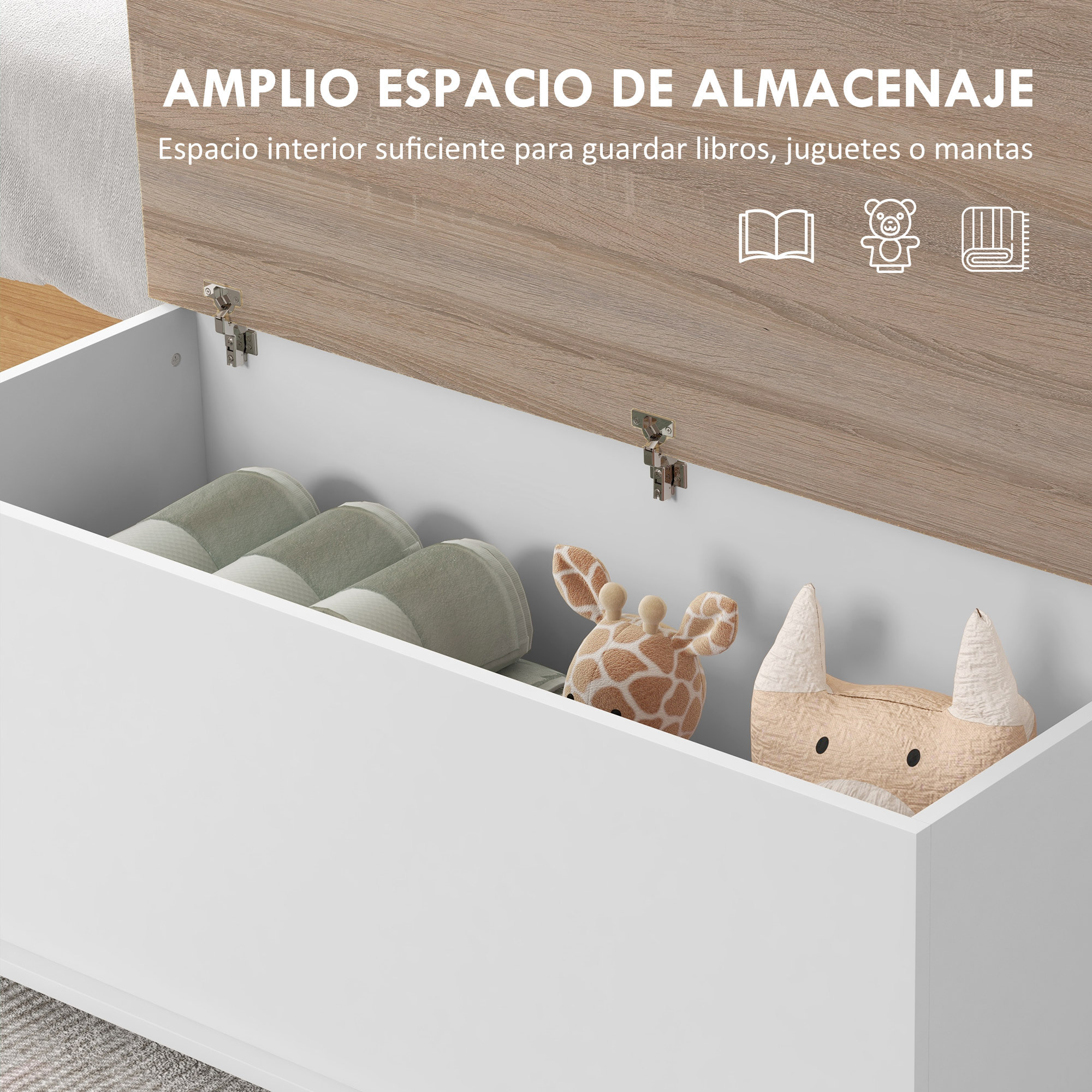 Baúl de Almacenamiento de Madera Arcón de Almacenamiento con Tapa Carga Máx. 60 kg para Dormitorio Salón 100x40x40 cm Natural y Blanco