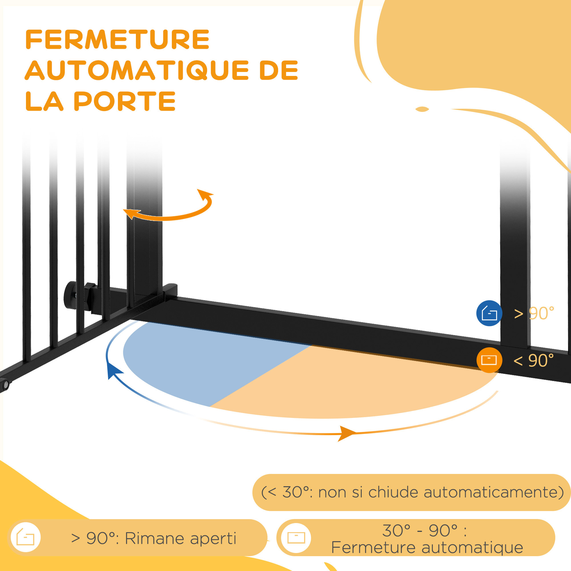 Barrière de sécurité pour chien extensible 74-80 cm, double verrouillage, fermeture automatique, barrière d'escalier à fixation par pression sans percer, hauteur 76 cm, noir