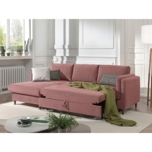 Brooke - canapé d'angle gauche - convertible avec coffre - 4 places - en velours - Rose