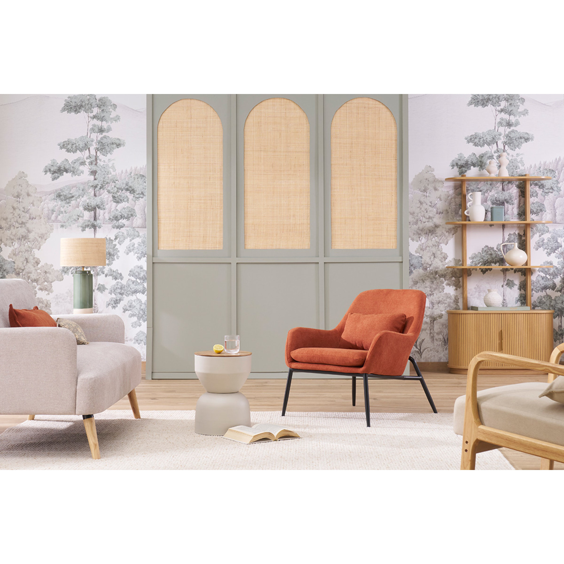 Fauteuil design en tissu effet velours terre brulée et métal noir MAXINE
