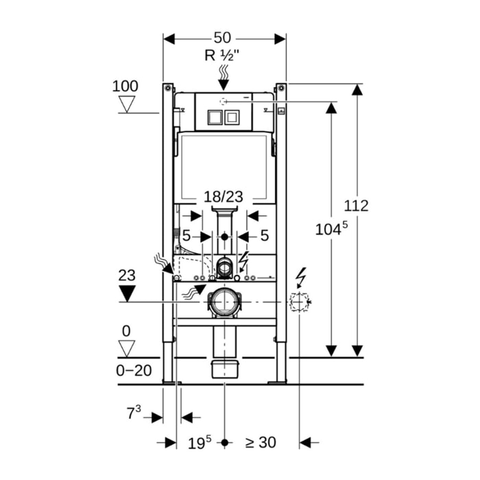 Bâti-support DUOFIXBasic pour toilettes suspendues, avec Plaque de déclenchement Delta chrome (458.141.21.1)