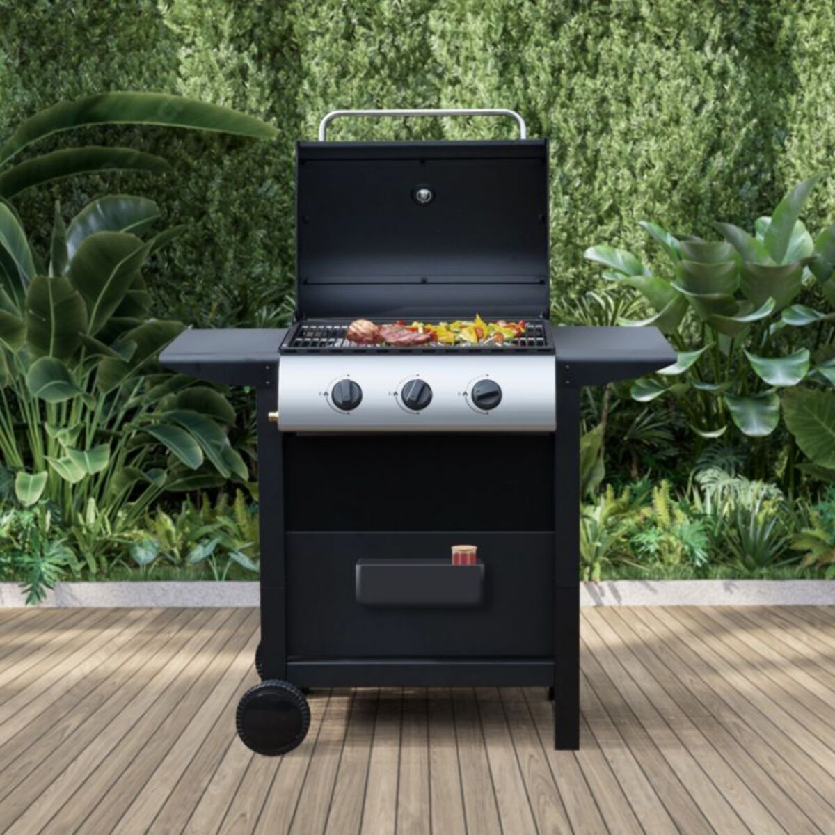 Barbecue gaz LISTO BGZ L1 noir 3 brûleurs sur chariot, 51x34 cm