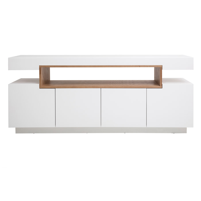 Buffet scandinave blanc mat et bois 4 portes L180 cm LIVO