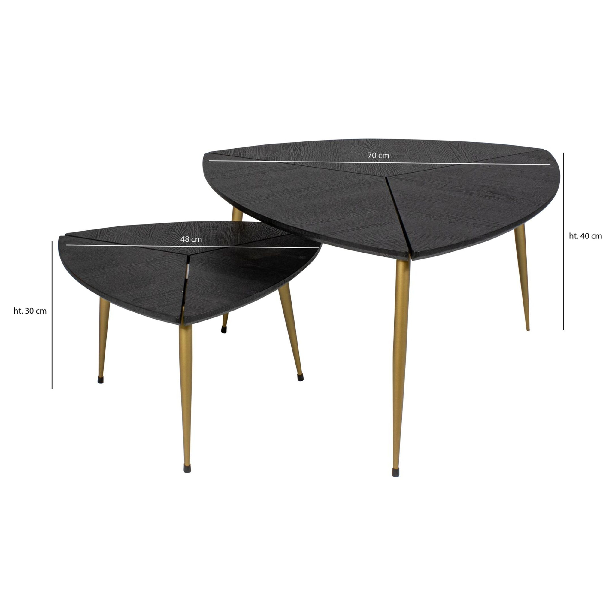 Lot de 2 tables gigognes finition bois et pieds en métal doré SAKURA