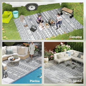 Alfombra de Exterior 182x274 cm Alfombra Reversible con Patrón de Geométrico de Cenefa Impermeable Bolsa de Transporte para Terraza Balcón Patio Camping Playa Gris Oscuro