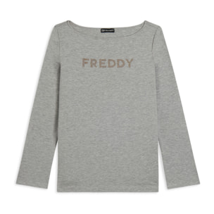 T-shirt mélange a maniche lunghe con logo FREDDY in strass