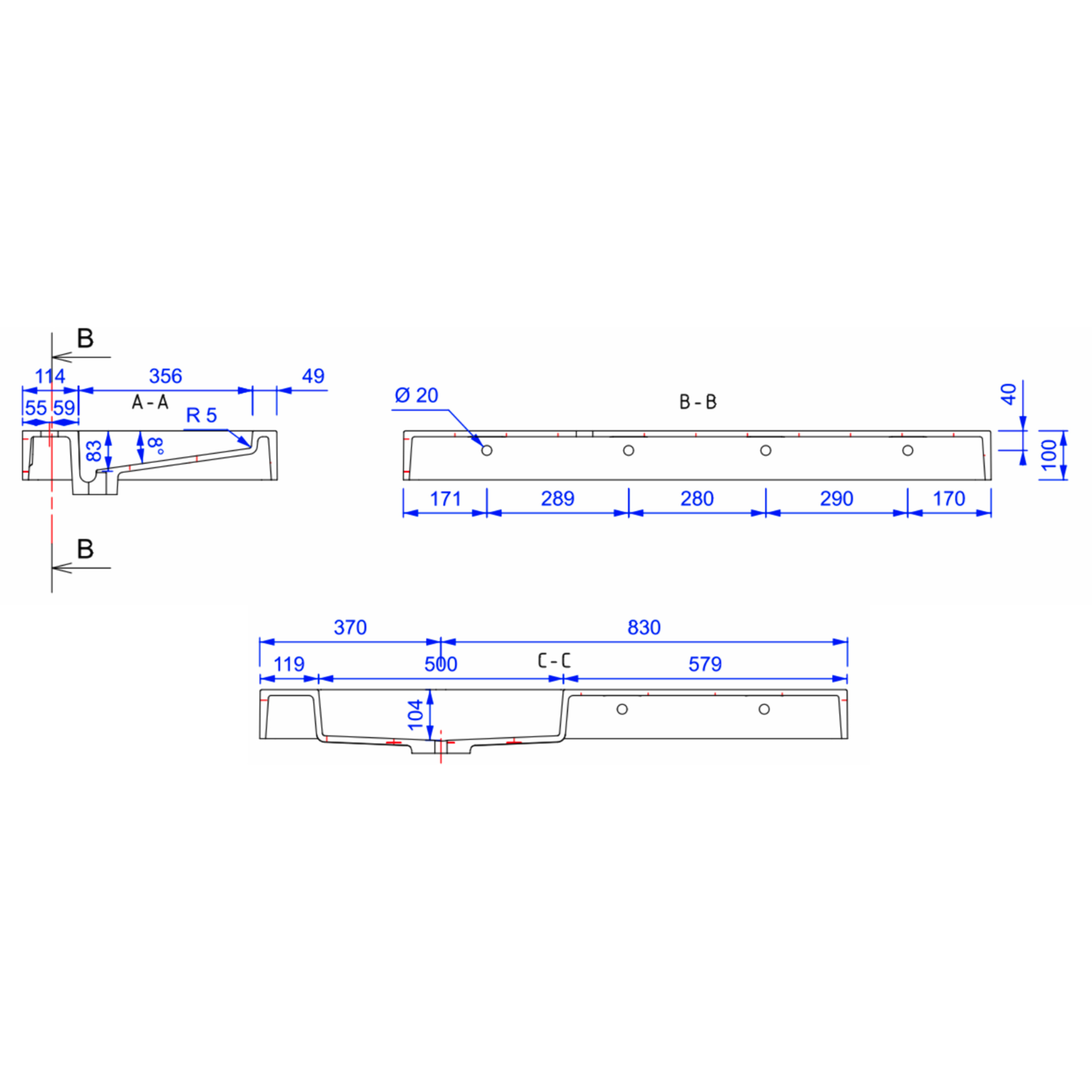 Plan vasque autoportant fabriqué en France 1200x550x100mm, en Solid Surface, blanc mat (LIVEA-1200)