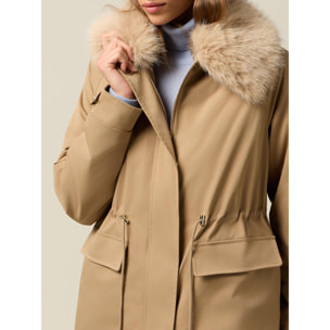 Oltre - Parka acolchado con cuello peludo - Beige