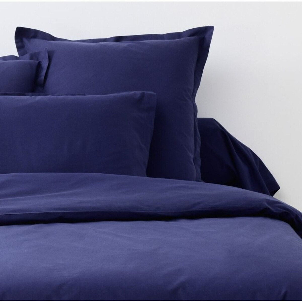 Parure De Drap 3pcs et Drap Housse 90x190cm Coton 57fils/cm2 Bleu Marine