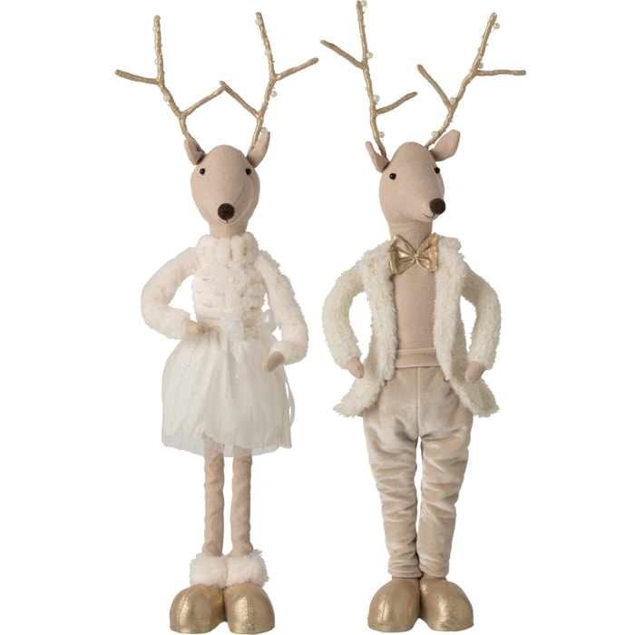 J-Line Renne télescopique - polyester - doré/beige clair - assortiment de 2