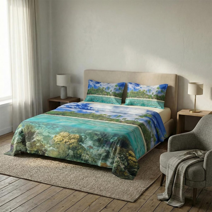 Set completo letto matrimoniale 100% cotone, 180x200 cm, con Stampa Digitale di Alta Qualità, Intrecci