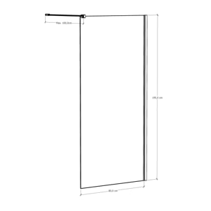 Mampara de Ducha | Panel Fijo | 80 X 195 cm | Perfil Negro | Cristal Templado con Espesor de 8mm| Tratamiento Antical | Alday