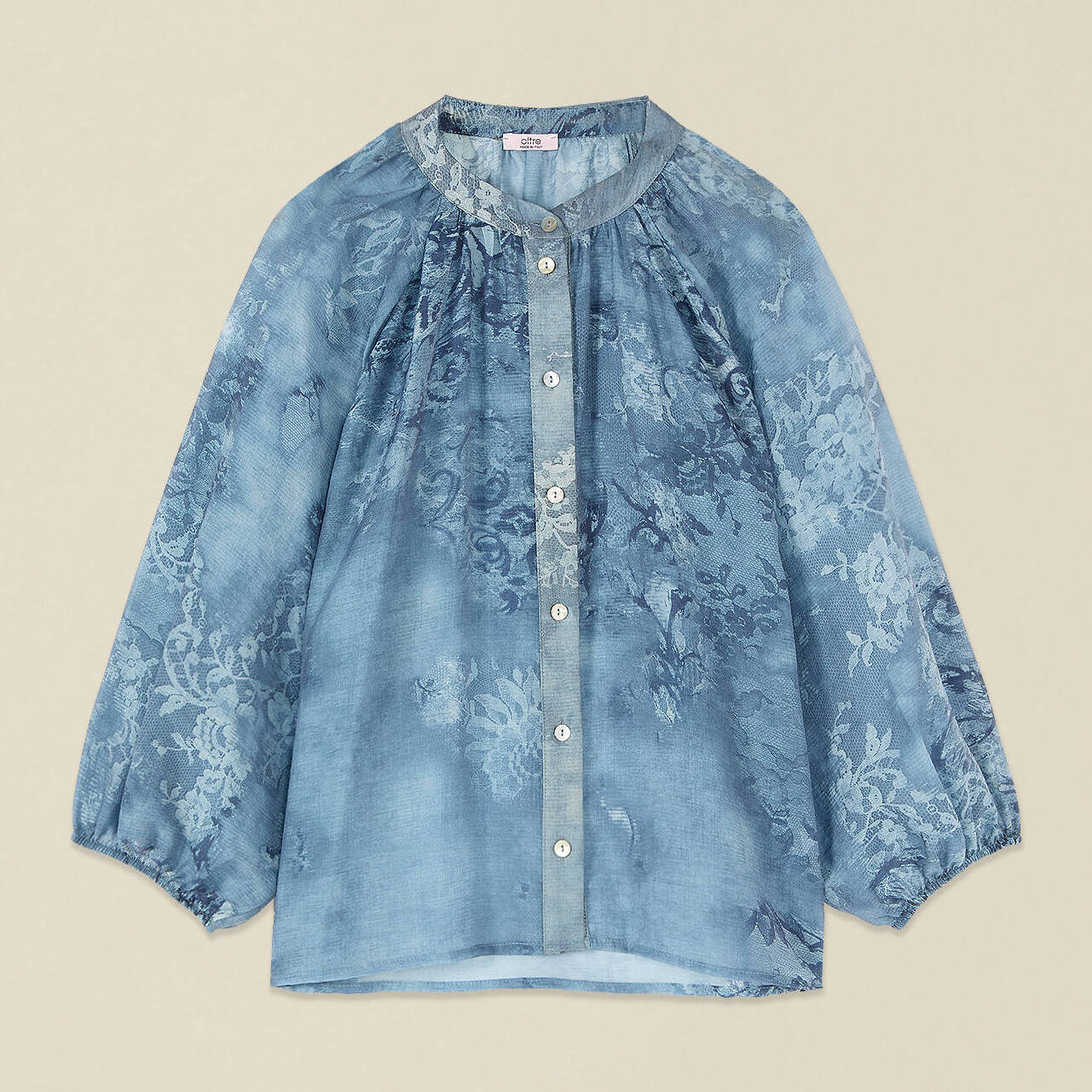 Oltre - Camisa estampada con cuello mao - Light - blue
