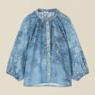 Oltre - Camisa estampada con cuello mao - Light - blue
