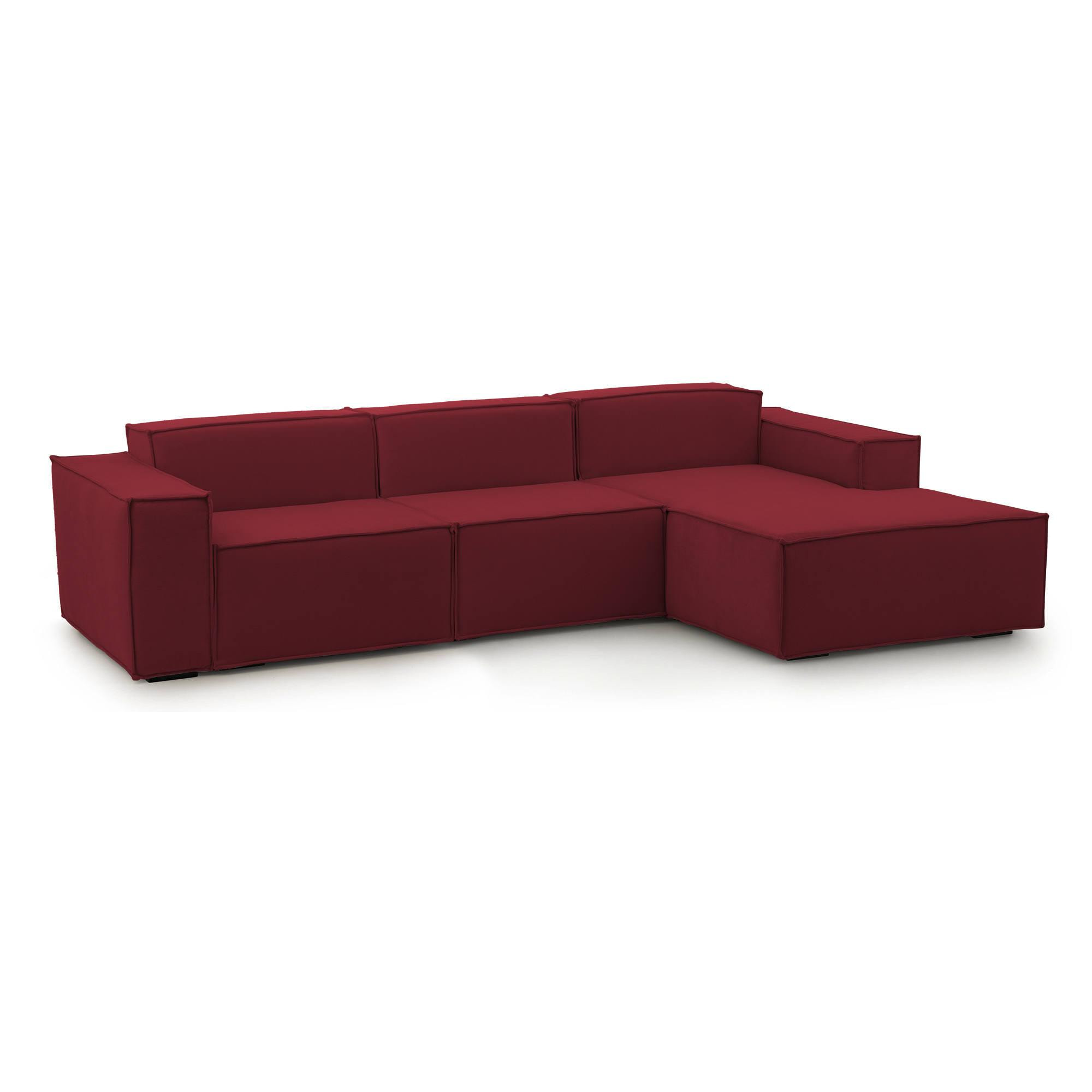 Divano fisso Giovanna, Divano componibile a 3 posti con penisola destra, 100% Made in Italy, Sofà moderno in tessuto, Cm 300x170h70, Rosso