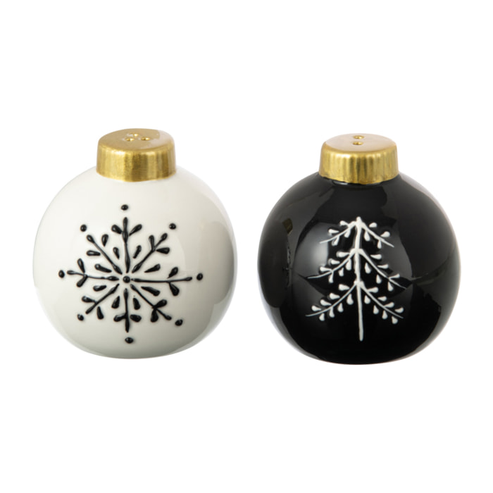 J-Line set moulin sel et poivre Set Noël Boule Ronde Dolomie - céramique - noir/blanc - 2 pièces
